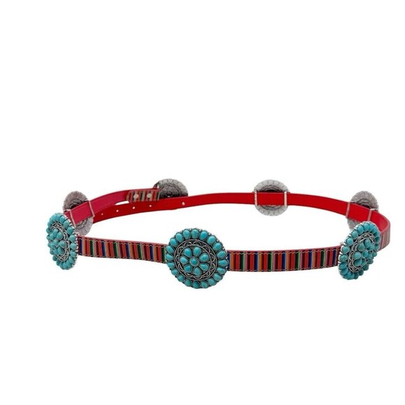 Turquoise Concho statement belt womens size XL multi-colored western - Picture 10 of 13